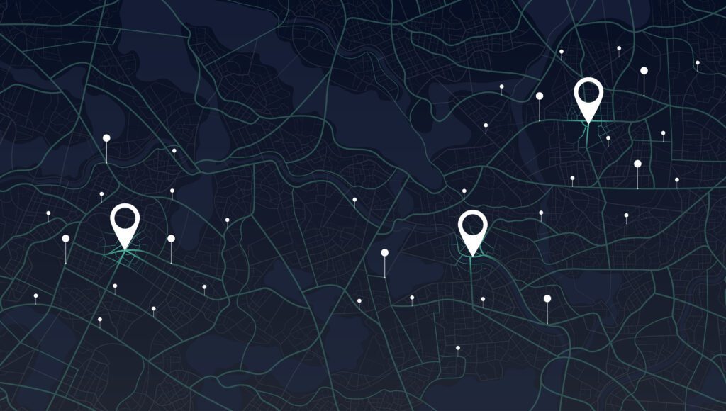 An image showing location pins on a map